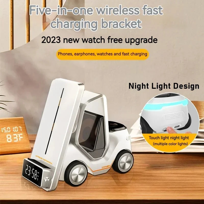 Alarm Clock Wireless Charger Station For Apple Watch Airpods Pro Car Design Night Light Charging Station For Iphone 11 12 13 14