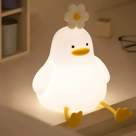 Cartoon Flower Duck Pat Lamp Rechargeable Dimmable Night Light Childrens Bedroom Bedside Lamp for Kids Friend Holiday Gift