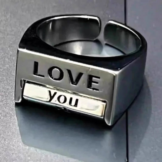 Creative Rotating Mood Control Ring Love You Love Everything Square Ring Funny Gadget Gift Open Adjustable Ring Fashion Jewelry