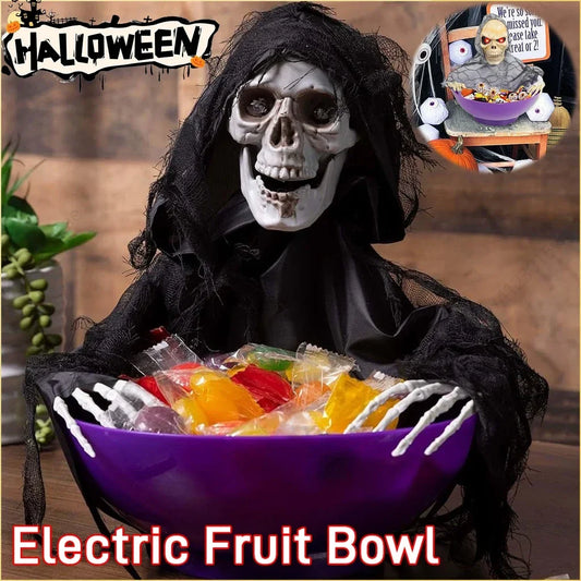 Halloween Candy Bowl Electric Fruit Tray Haunted Party Props Skeleton Bowl for Trick or Treating Halloween Party Decoration