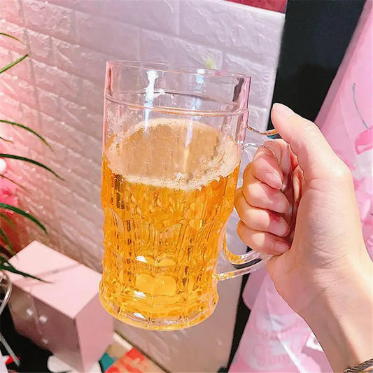 Hand Held Clear Beer Mug Prank Supplies 450ml Creative Double Sandwich Summer Fake Beer Mug Funny Fake Beer Mugs