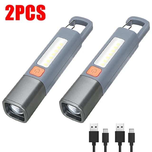 Mini Portable LED Flashlight USB Rechargeable With Hook Zoomable Torch Outdoor Camping Hiking Long-range Emergency Lantern